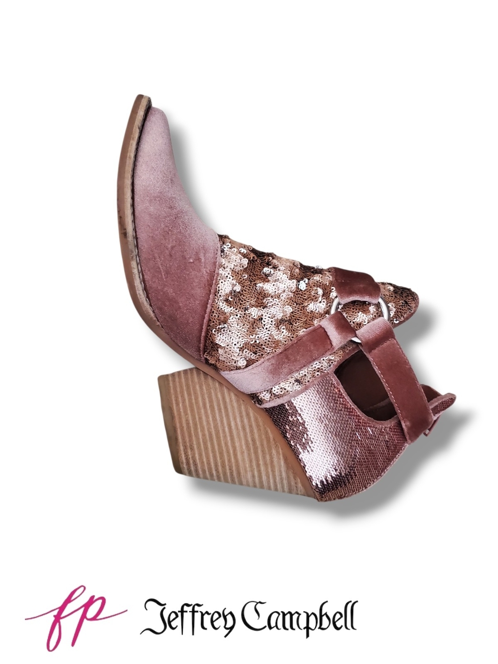 Jeffrey Campbell Free People Pink Sequin Velvet Icon Western Booties Size 10 - Picture 7 of 10